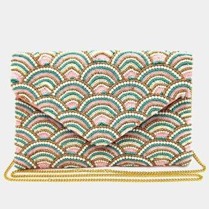 Coral Bells & Seashells Seed Beaded Crossbody Bag Clutch Handbag Spring Fashion